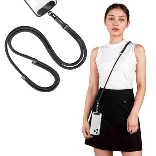 ZORBES® Phone Neck Lanyard, Fashion Nylon Woven Neck Phone Strap with Metal Insert Plates, Adjustable Sliding Cord Lock Design, Detachable Hands-Free Crossbody 60 °Swivel Phone Sling Strap, Black ZORBES® Phone Neck Lanyard, Fashion Nylon Woven Neck Phone Strap with Metal Insert Plates, Adjustable Sliding Cord Lock Design, Detachable Hands-Free Crossbody 60 °Swivel Phone Sling Strap, Black